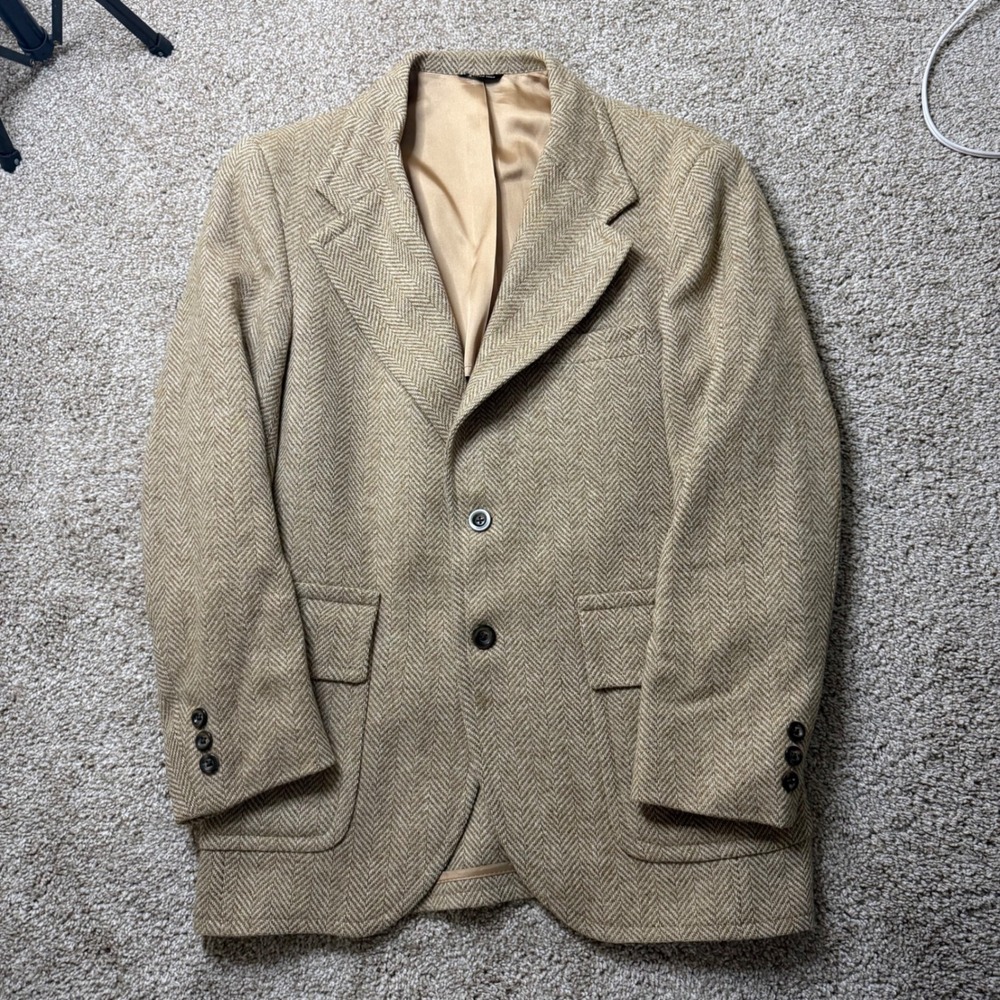 WR Derby Of San Francisco Sport Coat Mens 38 Short Tan Vintage Wool Herringbone